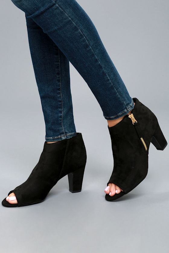 Milla Black Suede Peep Toe Ankle Booties 5
