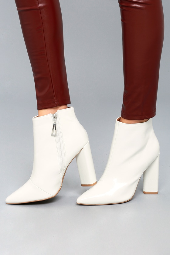 white booties with heel