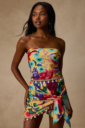 Kysa Yellow Multi Floral Strapless Crop Top 2