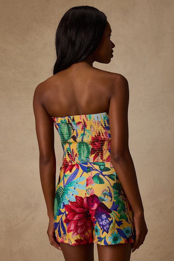 Kysa Yellow Multi Floral Strapless Crop Top 3