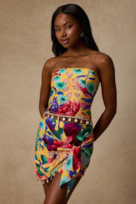 Kysa Yellow Multi Floral Wrap Skort 2