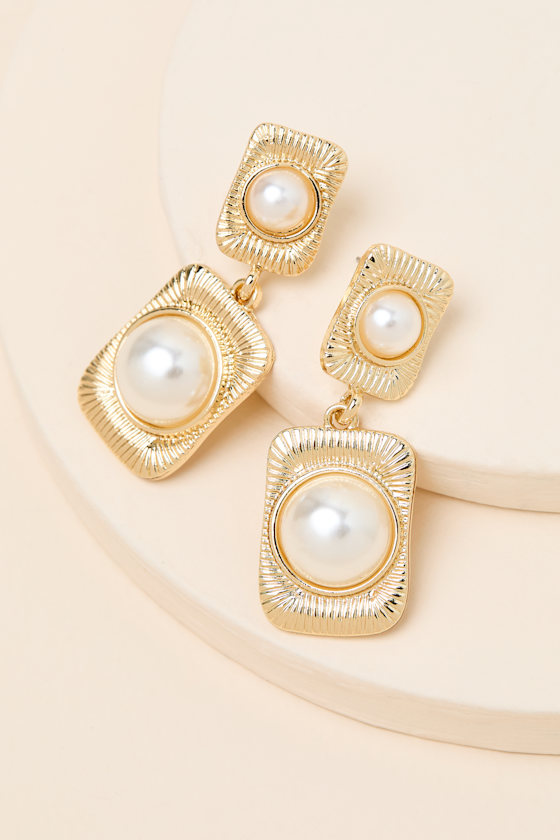 Farley Gold Textured Pearl Statement Earrings