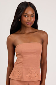 Tristen Terracotta Embroidered Strapless Top 1