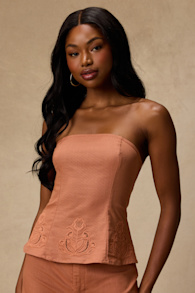 Tristen Terracotta Embroidered Strapless Top 2