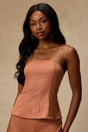 Tristen Terracotta Embroidered Strapless Top 2