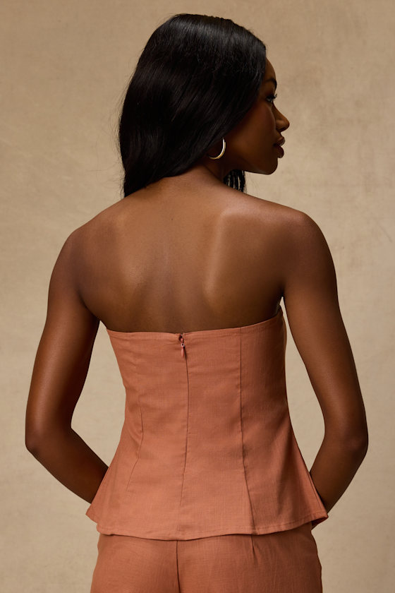 Tristen Terracotta Embroidered Strapless Top 3