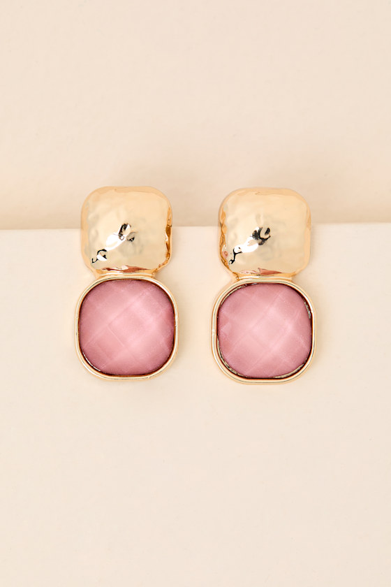 Kavita Pink and Gold Textured Stone Earrings