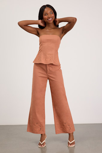 Tristen Terracotta Embroidered Wide-Leg Pants 1