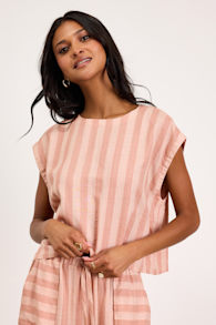 Dresa Light Pink Striped Cotton Short Sleeve Top 1