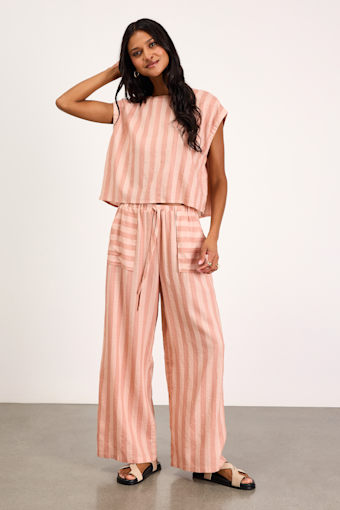 Dresa Light Pink Striped Cotton Wide-Leg Pants 1
