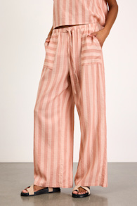 Dresa Light Pink Striped Cotton Wide-Leg Pants 2