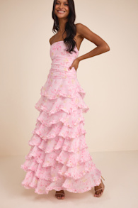 Maleta Light Pink Floral Tiered Maxi Dress 1