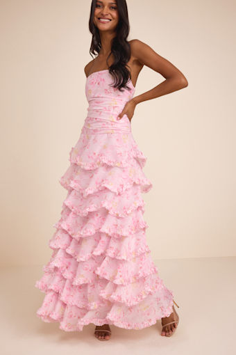Maleta Light Pink Floral Tiered Maxi Dress 1
