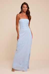 Fianna Light Blue Embroidered Strapless Maxi Dress 1