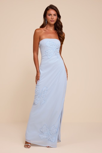 Fianna Light Blue Embroidered Strapless Maxi Dress 1