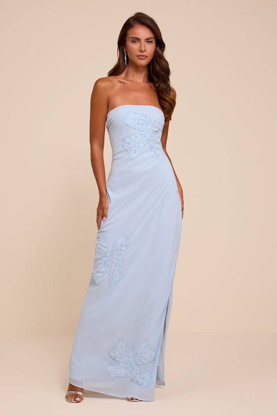 Fianna Light Blue Embroidered Strapless Maxi Dress 1