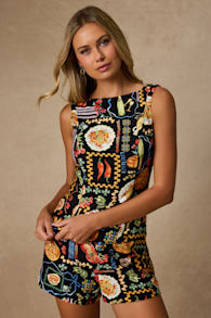 Ciao Bella Black Multi Convo Print Boat Neck Top 1