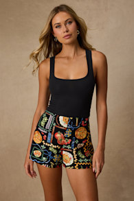Ciao Bella Black Multi Convo Print Mid-Rise Shorts 1