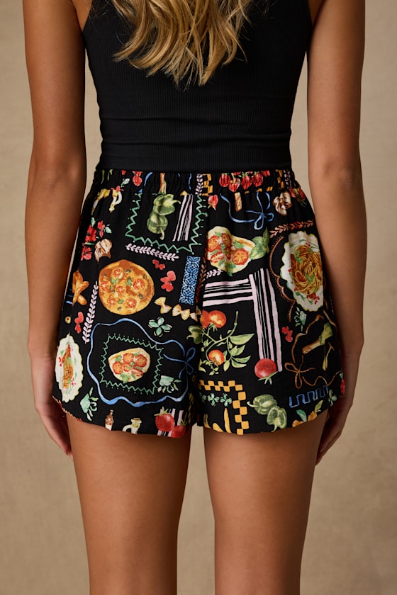 Ciao Bella Black Multi Convo Print Mid-Rise Shorts 2