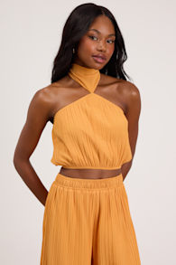 Nikaia Light Orange Plisse Halter Top 1