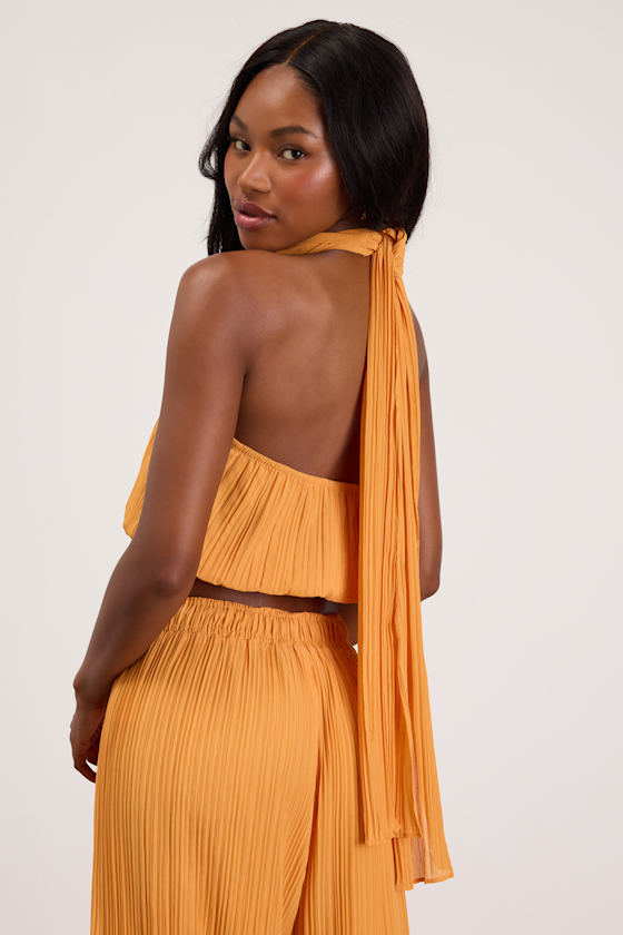 Nikaia Light Orange Plisse Halter Top 2