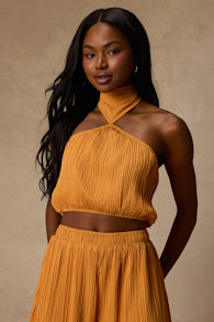 Nikaia Light Orange Plisse Halter Top 2