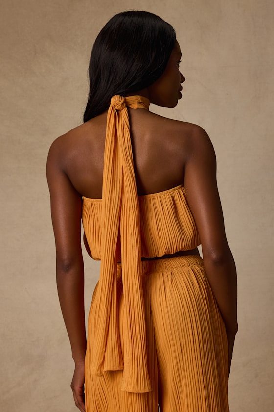 Nikaia Light Orange Plisse Halter Top 3