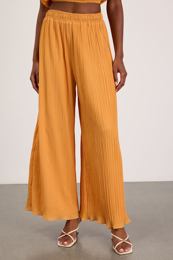 Nikaia Light Orange Plisse Wide-Leg Pants 2