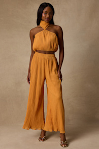 Nikaia Light Orange Plisse Wide-Leg Pants 2