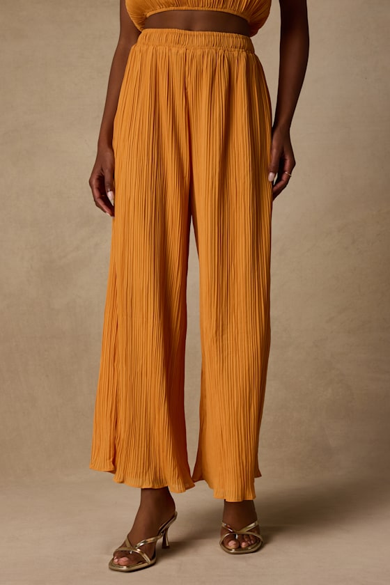 Nikaia Light Orange Plisse Wide-Leg Pants 3