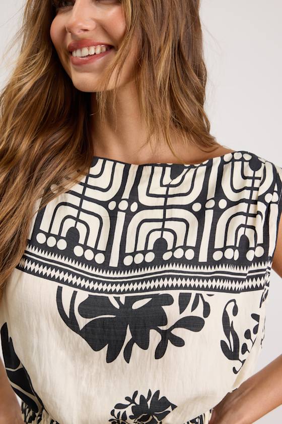 Gaia Ivory and Black Boho Print Top 2