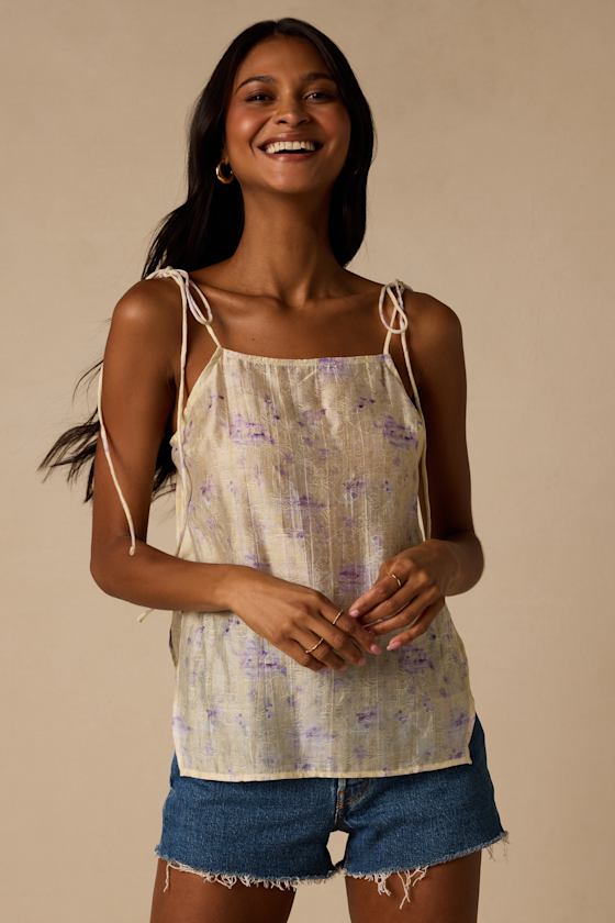 Avalon Cream Floral Tie-Strap Tank Top 1