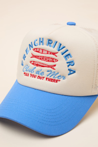 French Riviera Cream and Blue Mesh Trucker Hat 2