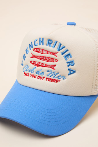 French Riviera Cream and Blue Mesh Trucker Hat 2