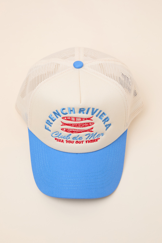 French Riviera Cream and Blue Mesh Trucker Hat - thumbnail 5