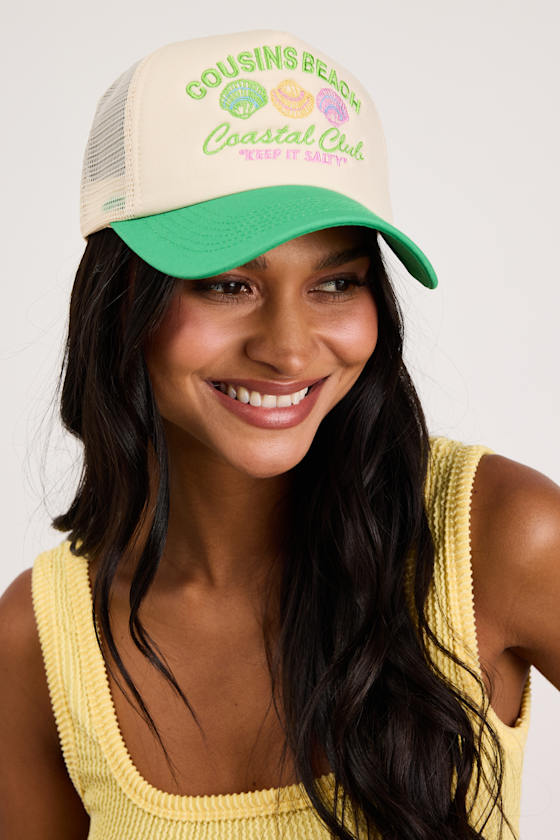 Coastal Club Cream and Green Mesh Trucker Hat