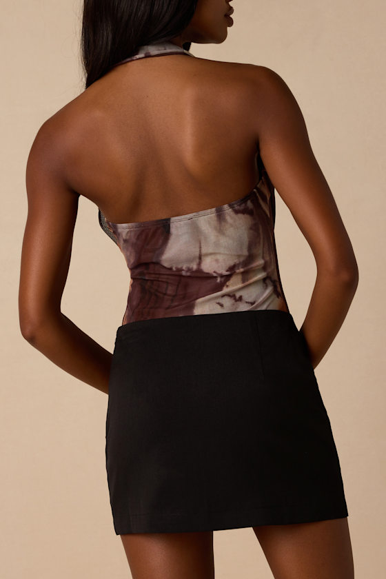 Dionne Brown Multi Abstract Mesh Cowl Bodysuit 2