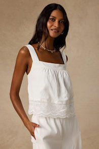 Parisa White Cotton Crochet Lace Tank Top 1