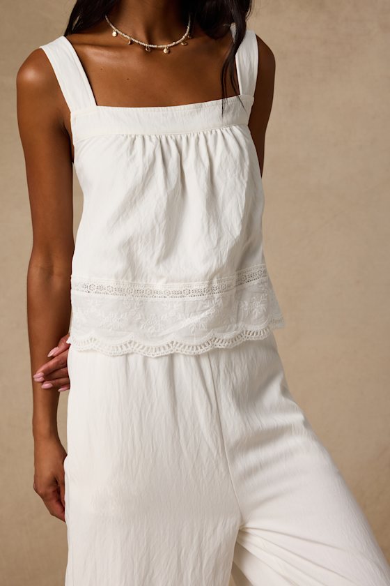 Parisa White Cotton Crochet Lace Tank Top 2