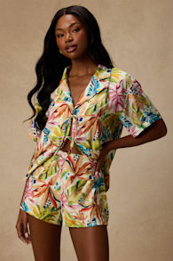 Talise Ivory Multi Tropical Print High-Rise Shorts 2