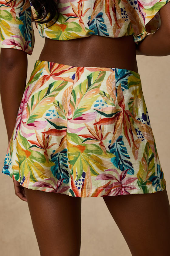 Talise Ivory Multi Tropical Print High-Rise Shorts 3