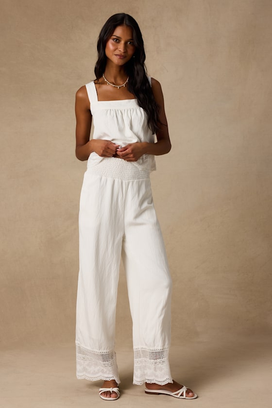 White Cotton Set - Cotton Pants Set - White Cotton Pants - Pants