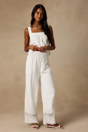 Parisa White Cotton Crochet Lace Wide-Leg Pants 1
