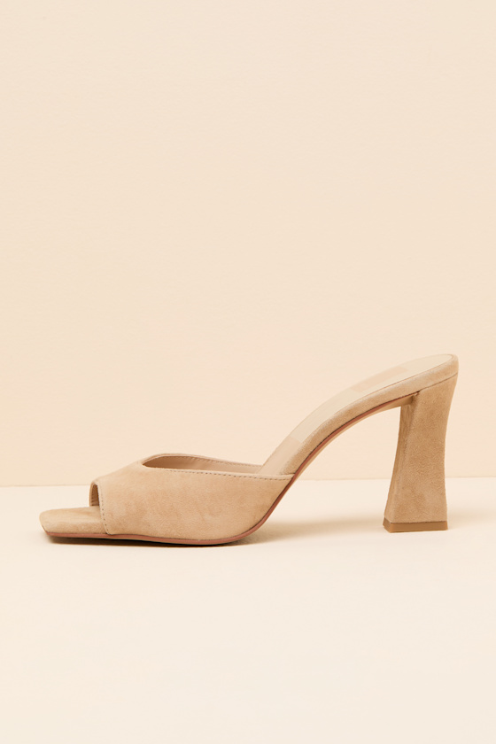 Trident Camel Suede Leather High Heel Slide Sandals 1