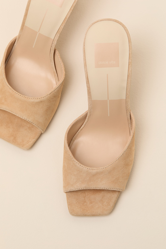 Trident Camel Suede Leather High Heel Slide Sandals 2