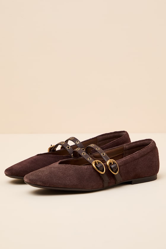 Ardene Mahogany Suede Leather Buckle Ballet Flats - thumbnail 3