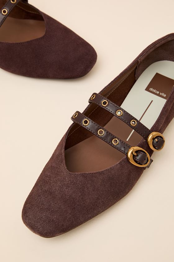 Ardene Mahogany Suede Leather Buckle Ballet Flats - thumbnail 4