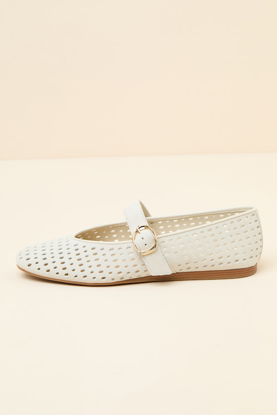 Baylee Cream Perforated Suede Buckle Ballet Flats - thumbnail 4
