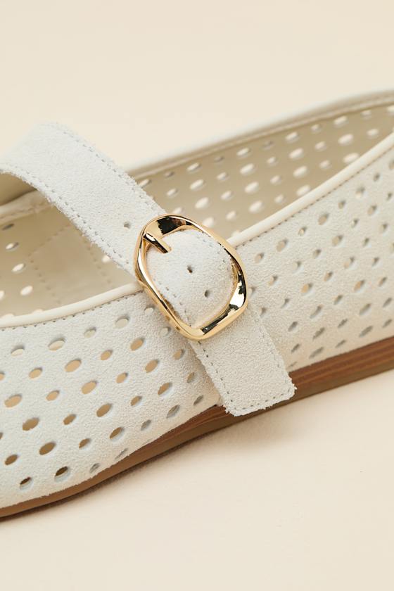 Baylee Cream Perforated Suede Buckle Ballet Flats - thumbnail 6