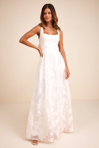 Perfected Aura White Jacquard Tie-Back Maxi Dress with Pockets 2